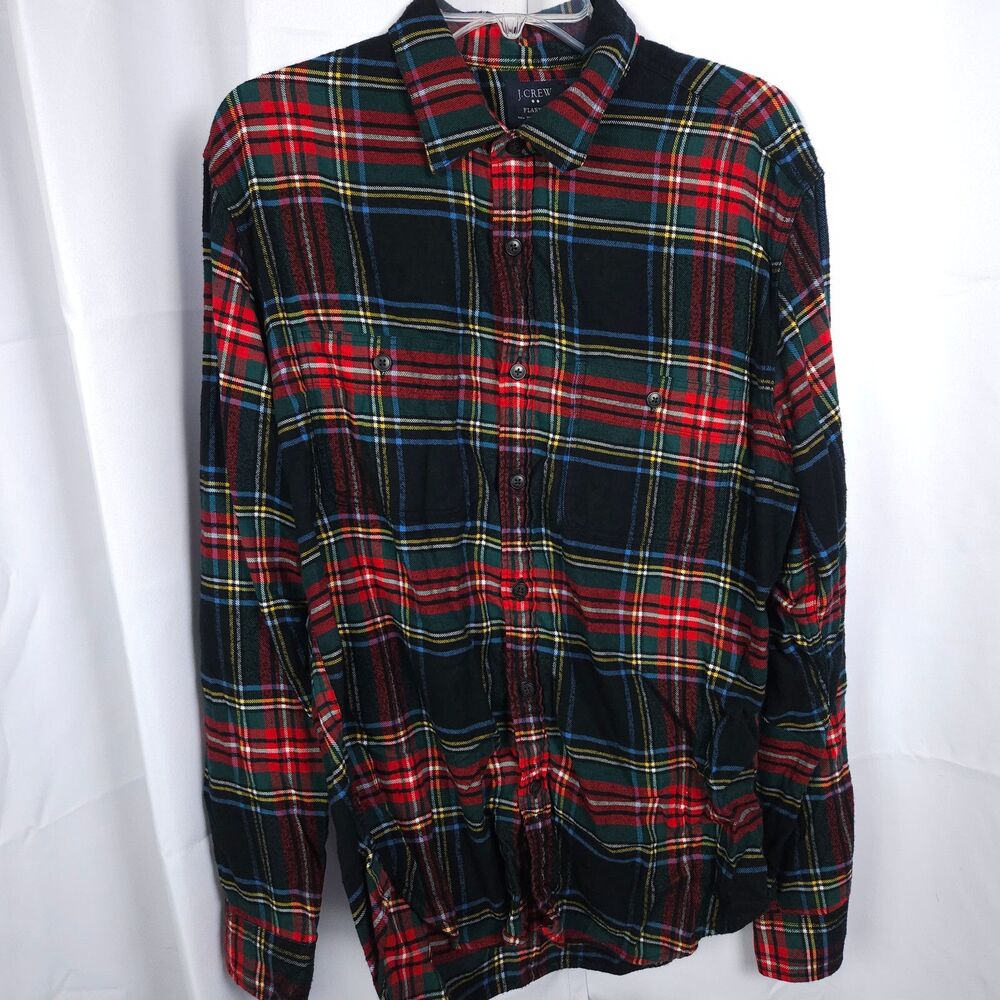 J. Crew Red‎ Blue Green Plaid Flannel Long Sleeve Button-Down Men's Large